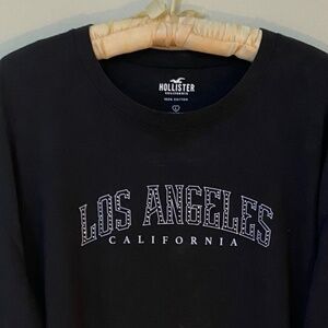 Los Angeles California Black Tee - Hollister Size L -w/small crystal gemstones